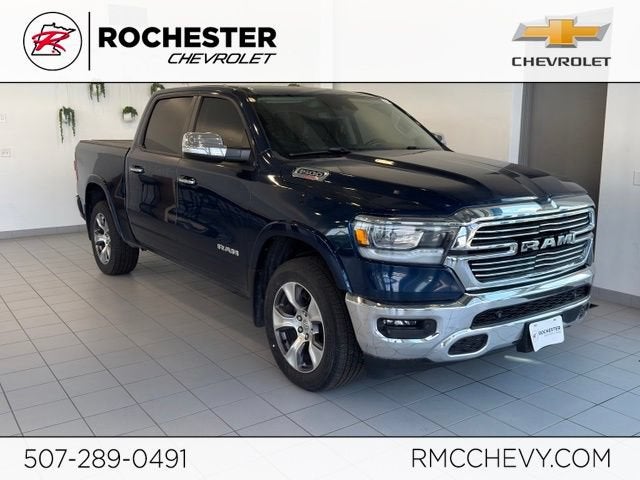 2022 RAM 1500 Laramie Crew Cab 4x4 5'7" Box in Blue — front three-quarter view