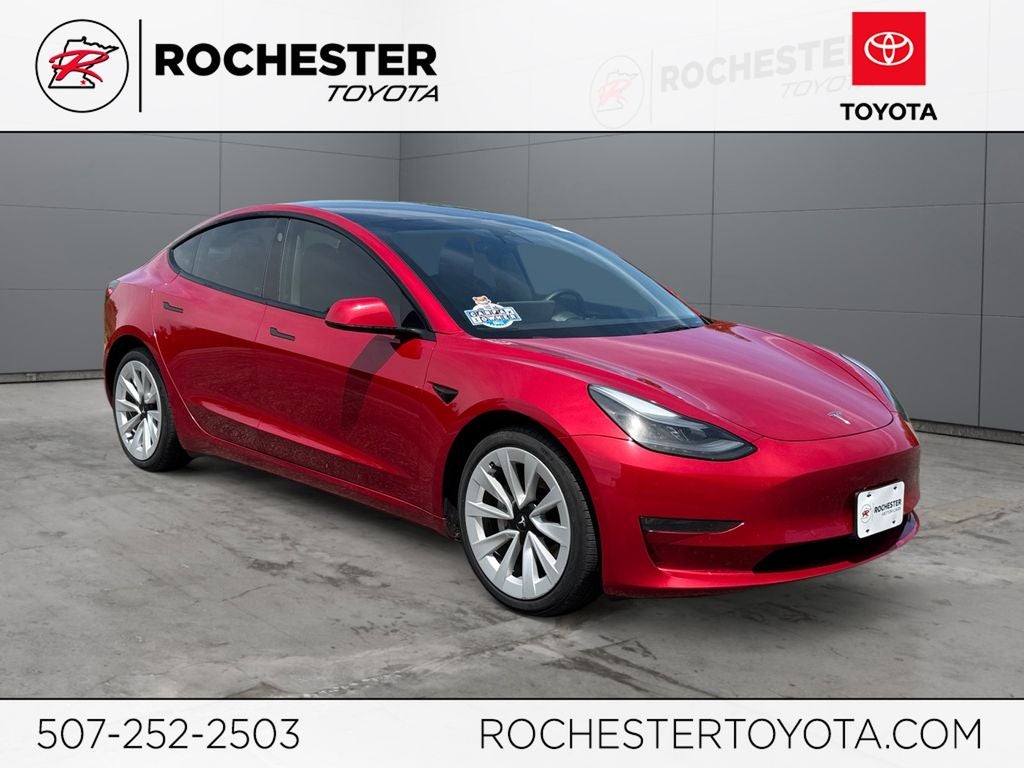 2022 Tesla Model 3 Long Range AWD in Red Multi-Coat — front three-quarter view
