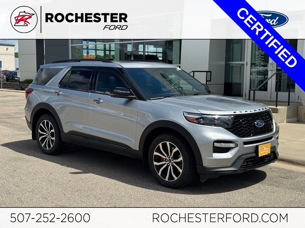 2023 Ford Explorer ST w/ Street Pack in Iconic Silver Metallic — front three-quarter view