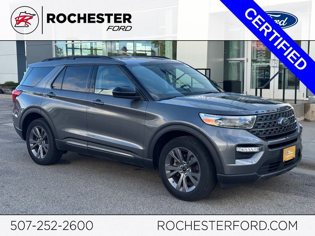 2023 Ford Explorer XLT in Gray Metallic — front three-quarter view