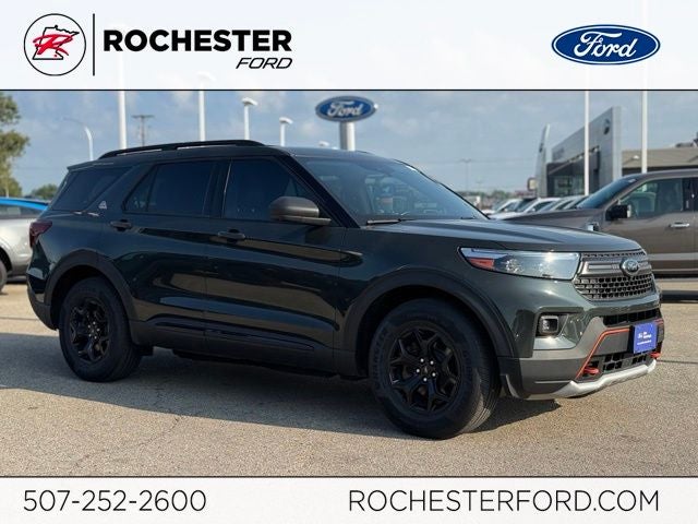 2022 Ford Explorer Timberline in Green Metallic — front three-quarter view