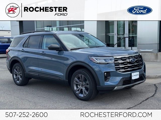 2026 Ford Explorer Active w/Heated Steering Wheel + 20" Wheels in Vapor Blue Metallic — front three-quarter view