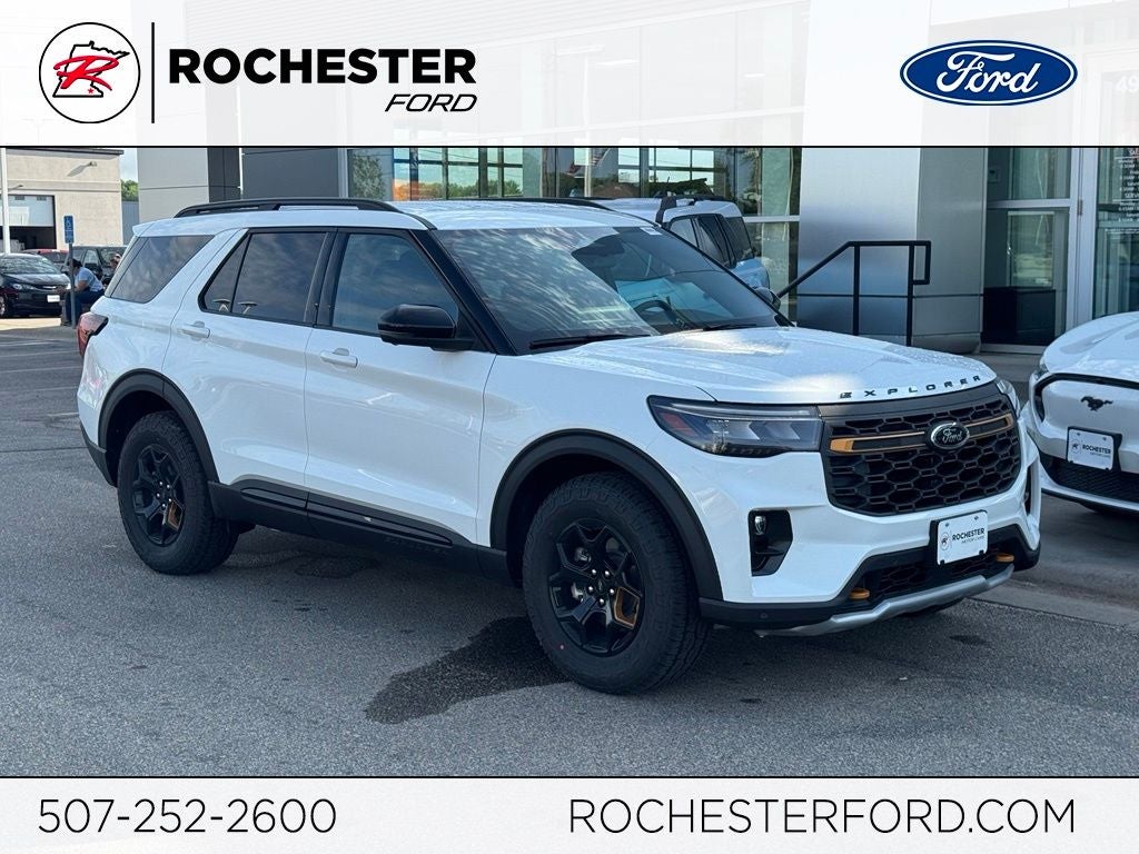 2026 Ford Explorer Tremor w/Convenience Pkg in Star White Metallic Tri-Coat — front three-quarter view