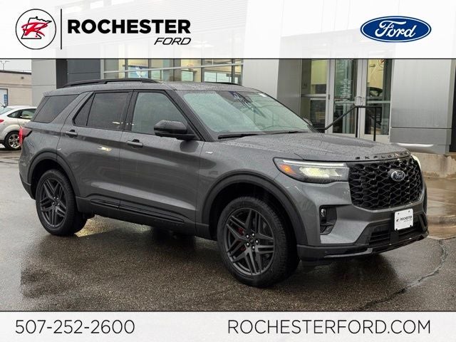 2026 Ford Explorer ST-Line w/Glass Roof + Premium Pkg in Carbonized Gray — front three-quarter view