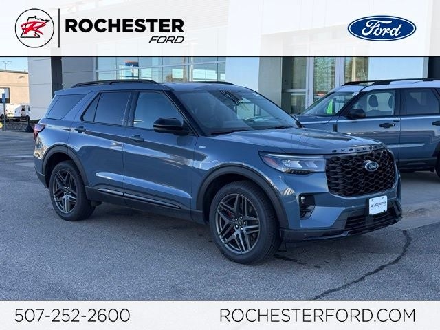 2026 Ford Explorer ST-Line in Vapor Blue Metallic — front three-quarter view