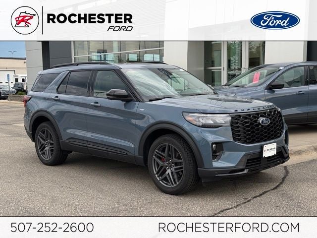 2026 Ford Explorer ST-Line in Vapor Blue Metallic — front three-quarter view