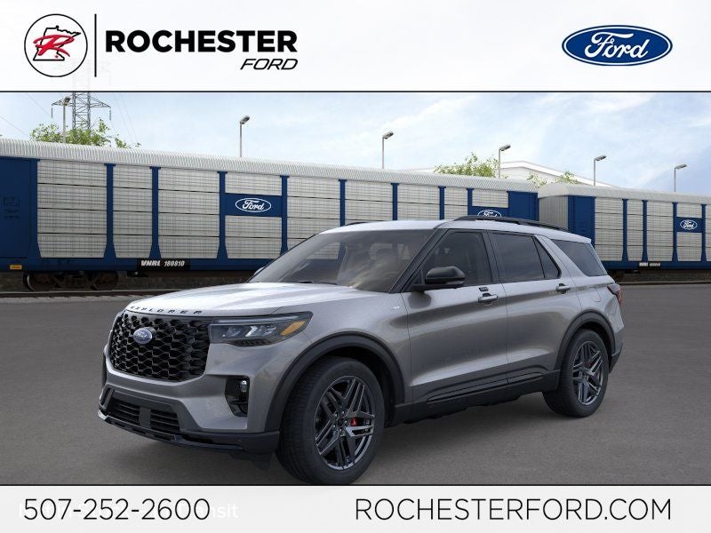 2026 Ford Explorer ST-Line w/Glass Roof + Premium Pkg in Carbonized Gray — front three-quarter view