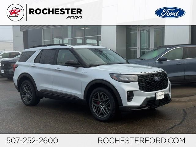 2026 Ford Explorer ST-Line in Space White Metallic — front three-quarter view
