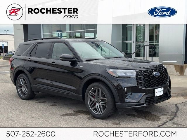2026 Ford Explorer ST-Line in Agate Black Metallic — front three-quarter view