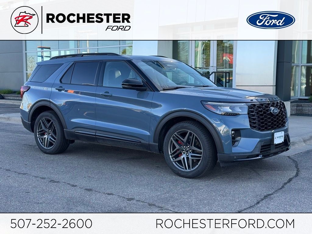 2026 Ford Explorer ST w/Paint Protection Film in Vapor Blue Metallic — front three-quarter view