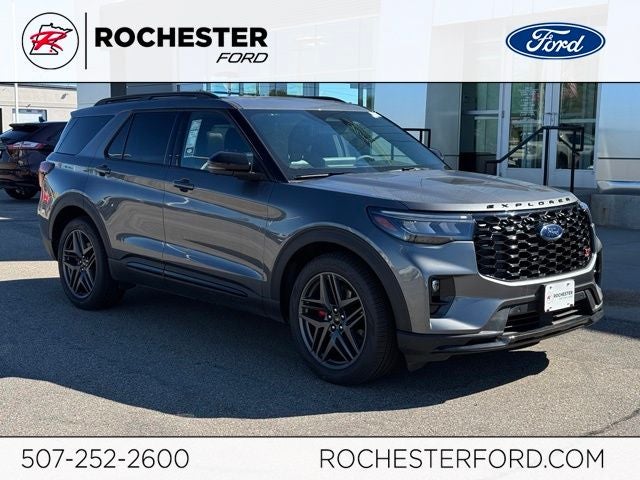2026 Ford Explorer ST w/Glass Roof + Massaging Seats in Carbonized Gray — front three-quarter view
