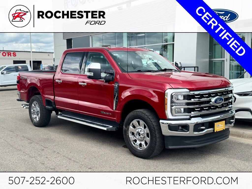 2023 Ford F-350SD Lariat in Red Metallic — front three-quarter view