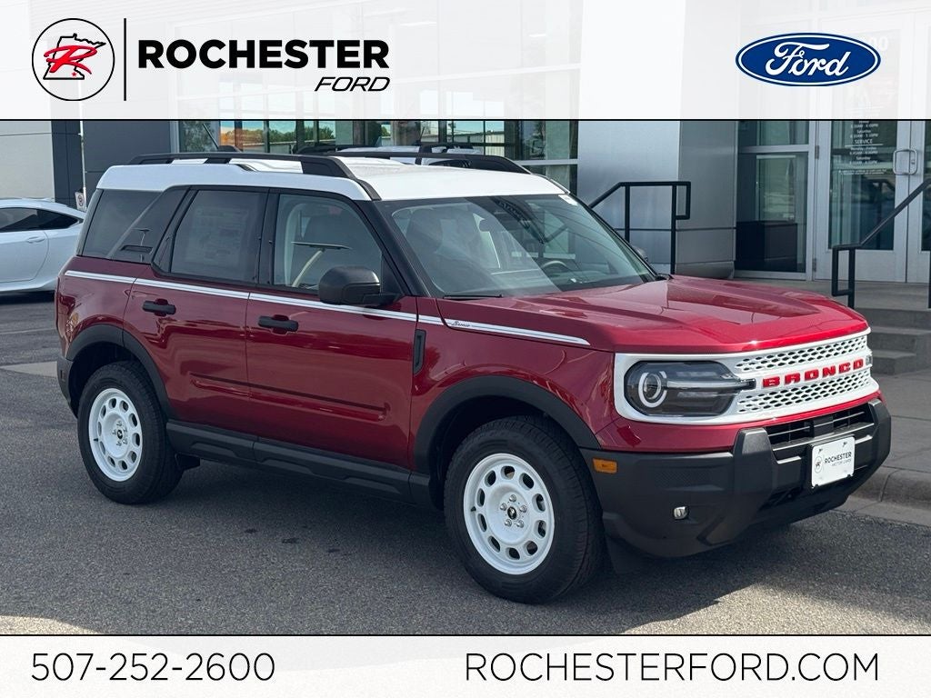 2026 Ford Bronco Sport Heritage w/Heated Seats in Ruby Red Metallic Tinted Clearcoat — front three-quarter view